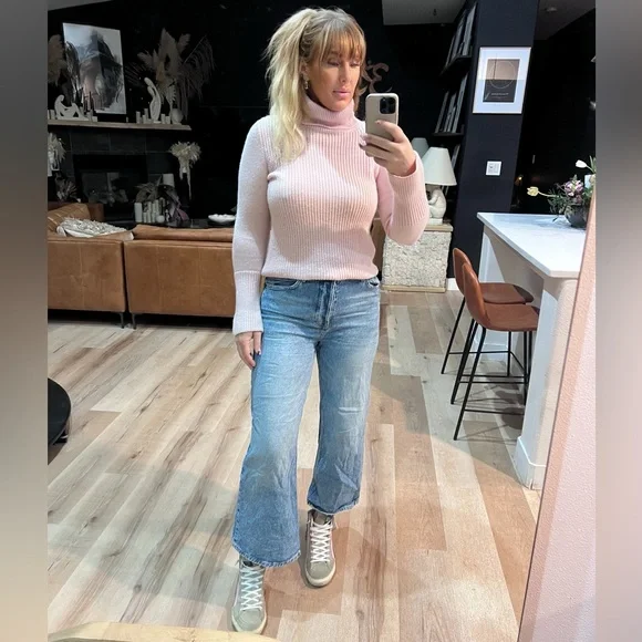 White House Black Market pink Womens Turtleneck Sweater Wool cashmere Blend - Picture 2 of 5